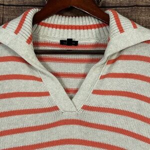 Talbots Johnny Collar Simple Stripe Pullover Coral Pink White Sweater Medium